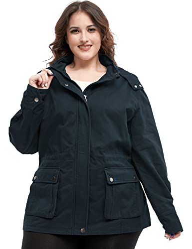 Soularge Women's Plus Size Military Cotton Jacket with Detachable Hood3