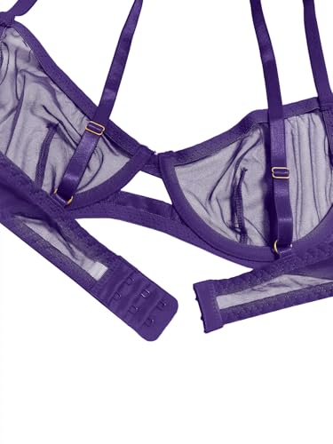 Image of Lilosy Sexy Mesh Sheer Underwire Push Up Lingerie Set Lingerie Set