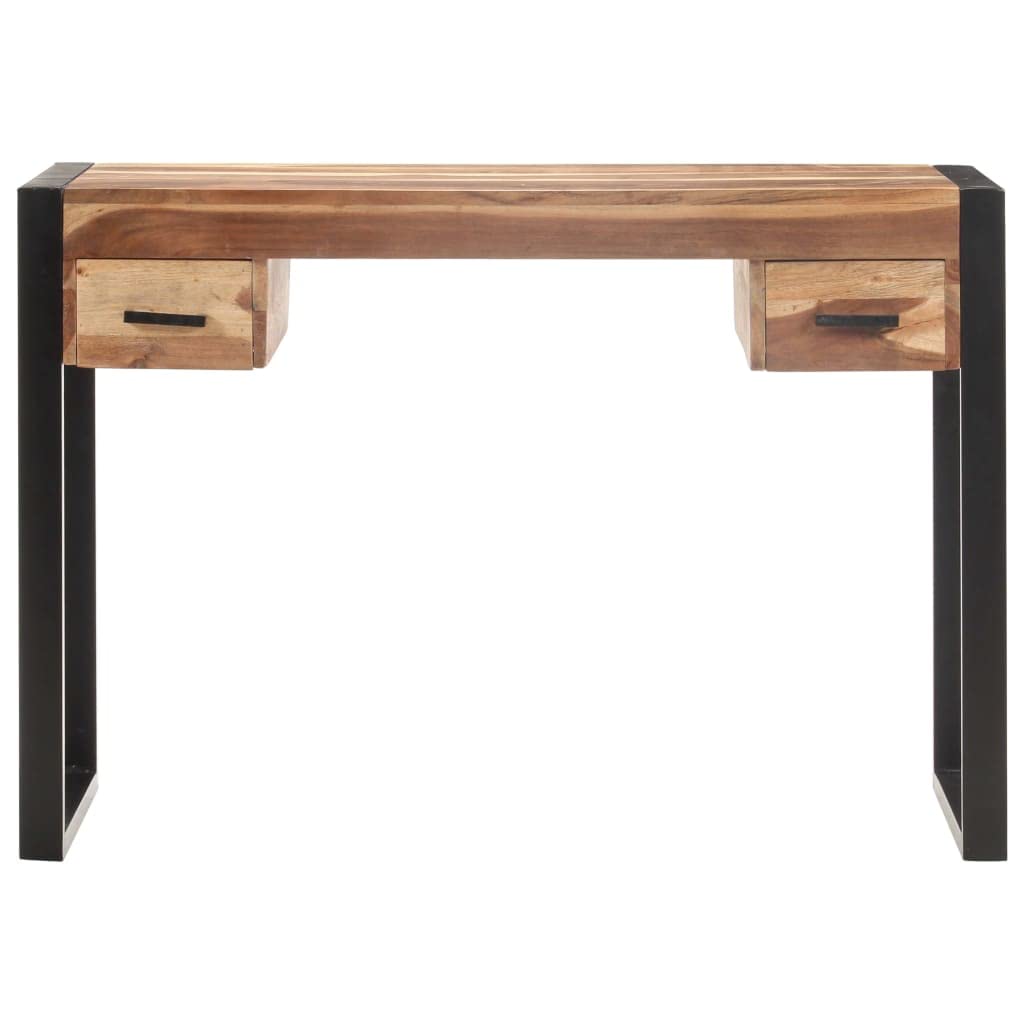Vintage Schreibtisch 110x50x76 cm aus massivem Akazienholz und Gummibaumholz mit Zwei Schubladen, Stahlgestell für Stabilität, vielseitig als Computertisch oder Bürotisch nutzbar