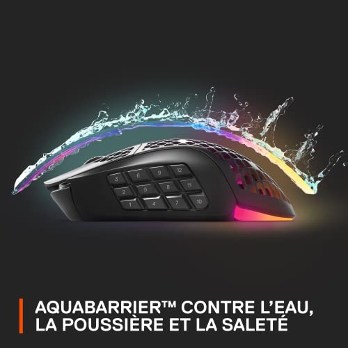 SteelSeries Aerox 9 Wireless - Souris MMO sans fil perforée - RGB - Ultra-légère et résistante à l’eau - 18 boutons - Bluetooth/2.4 GHz - Capteur optique TrueMove Air 18K DPI