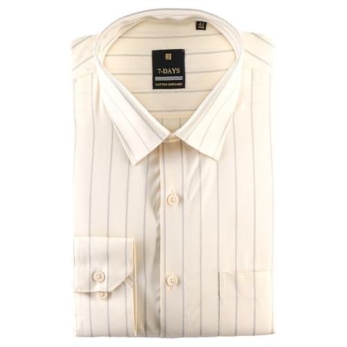 Image of 7-DAYS Men's Premium Striped Formal Shirt - Cotton Rich, Regular Fit, Full Sleeve, with Pocket, Wrinkle Resistant - Stylish Office & Everyday Wear.