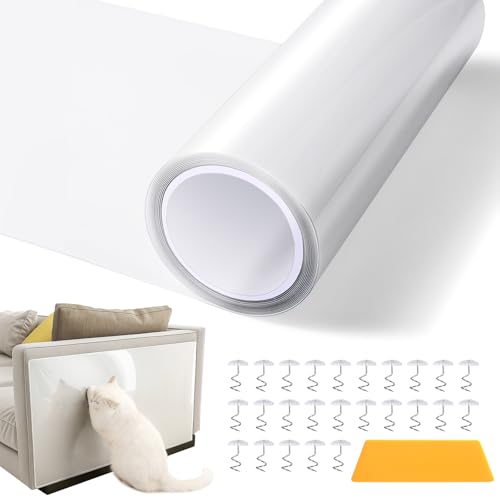 Kratzschutz Sofa Katze, 42cm x 5m Kratzfolie Katzen Selbstklebend Transparent Kratzschutzfolie Anti Kratz Folie für Tür Schränke Möbel