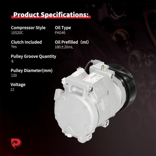 Image of PHOBOOS A /C Compressor with Clutch Compatible with Toyota Tundra 2010-2019 V8 4.6L, Tundra 2007-2021 V8 5.7L. Fast Cooling, Low Noise, Easy Installation, Ref. 158325