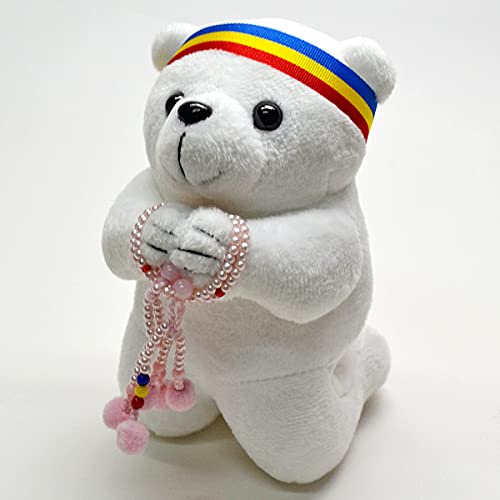 念珠付きお祈りクマさん【選べるカラー展開】050・051/ぬいぐるみ/創価学会用グッズ/SOKA・SGI (ホワイト【念珠カラー:ピンク】)