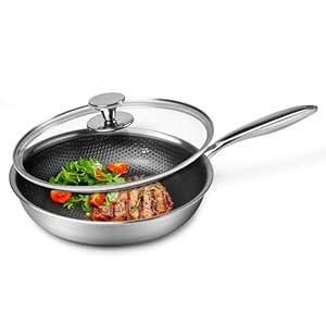 Stainless Steel Frying Pan Nonstick Frying Pan with Lid 10 Inch Honeycomb Stainless Steel Skillet Woks Pan for Gas Electric Induction Ceramic Stoves and Oven