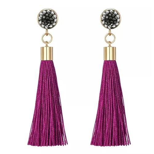 10 Pares de Pendientes Colgantes con Flecos de Tela de Seda Largos y borlas Simples Rosas Estilo Bohemio