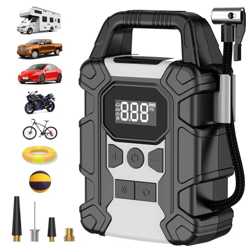 Tire Inflator Portable Air Compressor, 150 PSI Cordless Air Pump for Car Tires, 5X Fast Inflation Tire Pump, Electric Auto-Off Air Pump with Digital Pressure Gauge for Car, Motorcycle, Bike, Ball