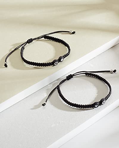 Image of Braided Rope Bracelet Adjustable Jewelry for Family Sisters Mom Grandma BFF | Adjustable black woven rope bracelets with personalized letter engraving.gifts for family, sisters, grandma & best friends