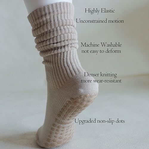 Pilates Grip Socks for Women,Yoga Slouchy Socks with Grips for Barre Workout-Long Scrunch Non Slip Socks2