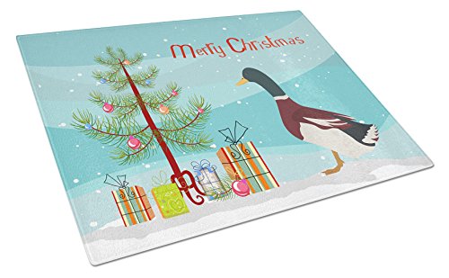 Caroline's Treasures BB9223LCB Rouen Duck Christmas Glass Cutting Board Large, Teal Decorative Tempered Glass Kitchen Cutting and Serving Board Large Size Chopping Board