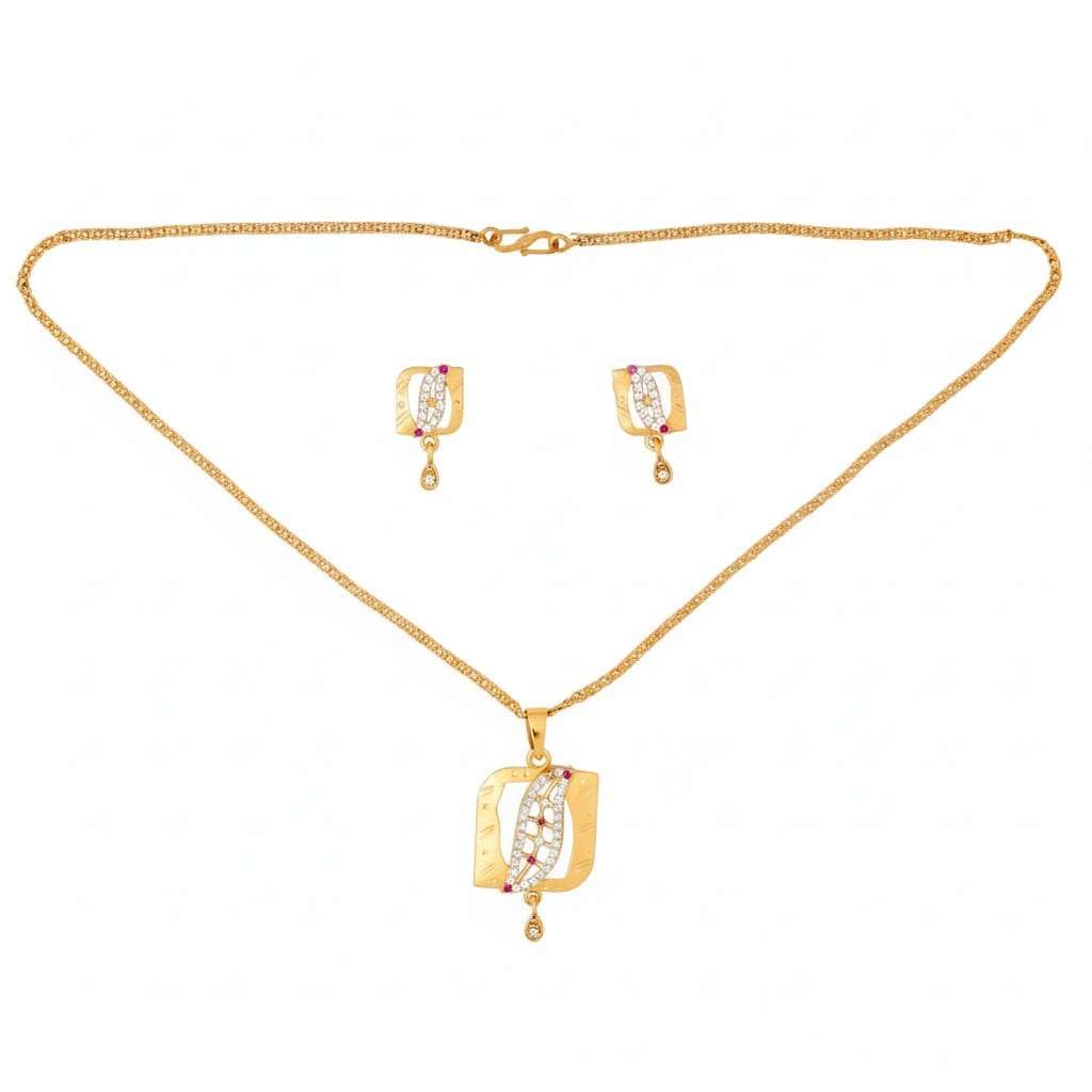 Gold Plated Pendant and Earring Set for Women | Alloy Material, Jewelry Set with Matching Earrings