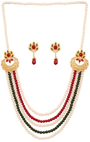 Touchstone “Mughal Jali Collection Faux Pearls/Ruby Bridal Wedding Rani haar Necklace and Choker in Gold Tone for Women