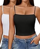 Ekouaer White Black Tops for Women Ribbed Spaghetti Strap Tank Top Plus Size Summer Camisoles 2 Pack