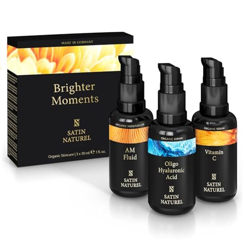 Satin Naturel Cofre Regalo Lujoso para Mujer – Set Belleza 3×30 ml con Sérum Vitamina C, Sérum Ácido Hialurónico y Fluido Facial con Ceramidas en Aloe Vera Bio – Idea Regalo Navidad – Edición Navideña