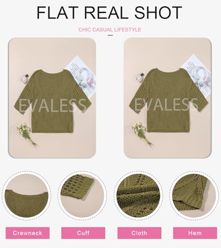 Image of EVALESS Womens Crochet Hollow Out Knit Tops Half Sleeve Spring Summer Sweaters Beach Cover Ups for Women Trendy 2026