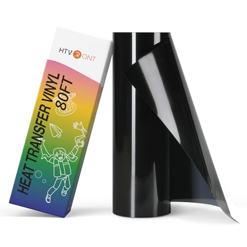Image of HTVRONT Heat Tranfer Vinyl Roll - 12 inch x 80ft Black HTV Vinyl for T Shirts, Black Iron on Vinyl Compatible with Cricut Cutting Machine - Easy to Use for Personalized Gifts