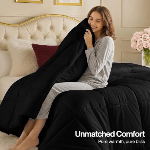 Image of Utopia Bedding Comforters King Size, All Season Duvet Insert, Down Alternative Box Stitched Bed Comforter with Corner Tabs, Machine Washable (Black)