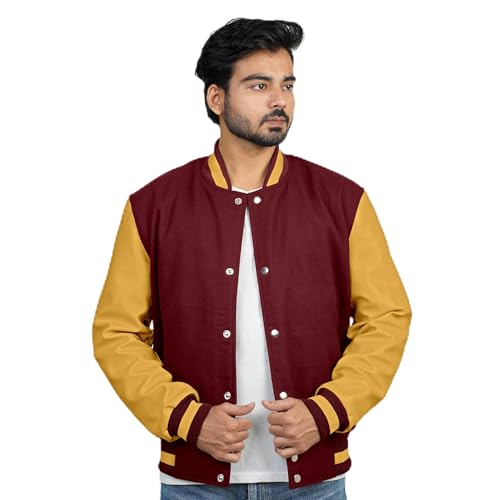 Image of Men's Fashion Varsity Jacket Causal Slim Fit Wool Letterman Baseball Bomber Jackets
