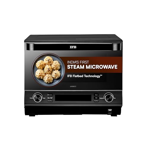 Image of IFB 34L, 1000 W, FlatBed with Inverter Technology, 63 Autocook menus, PowerSteam, 6 Power levels, SelfClean, Steralise mode, LCD Display, Convection & Grill Microwave Oven (34FBBSC2, Metallic Grey)