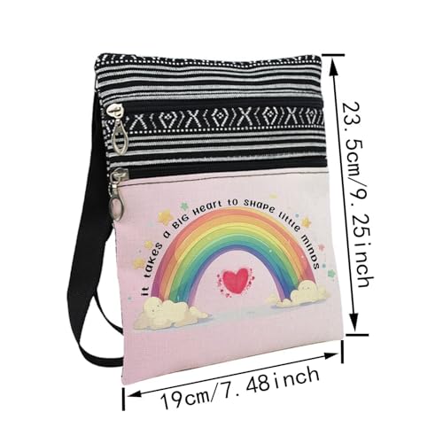 Big Heart Messenger Bag Small Ethnic Pattern Adjustable Strap Crossbody Zipper Bag Rainbow Phone Bag Wallet Cute Shoulder Handbag Appreciation Present for Teachers Women2