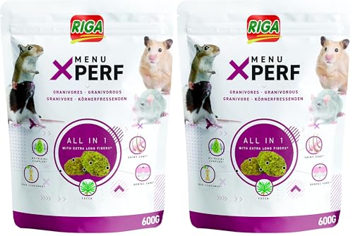 Riga - Menu X’Perf pour Rongeurs, Hamsters, Gerbilles, Rats - Mélange de Céréales, Légumes, Huile de Saumon et Extraits de Yucca - Enrichi en...