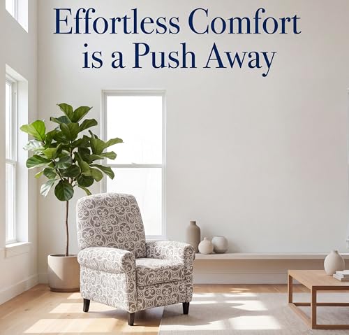 Image of Printed Linen Fabric Manual Recliner Chair, Oversized Lazy Boy Recliner with Rolled Armrest, Breathable Living Room Reclining Chair for Adults Reading, Gaming, Napping, Relax, Gray