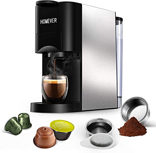 Homever 4 in 1 Multi-Function Mini Espresso Machine, Capsule Coffee Maker,19 Bar Single Serve Coffee Maker, Compatible with Nespresso Original, Dolce Gusto, Starbucks, ESE pods and Ground Espresso