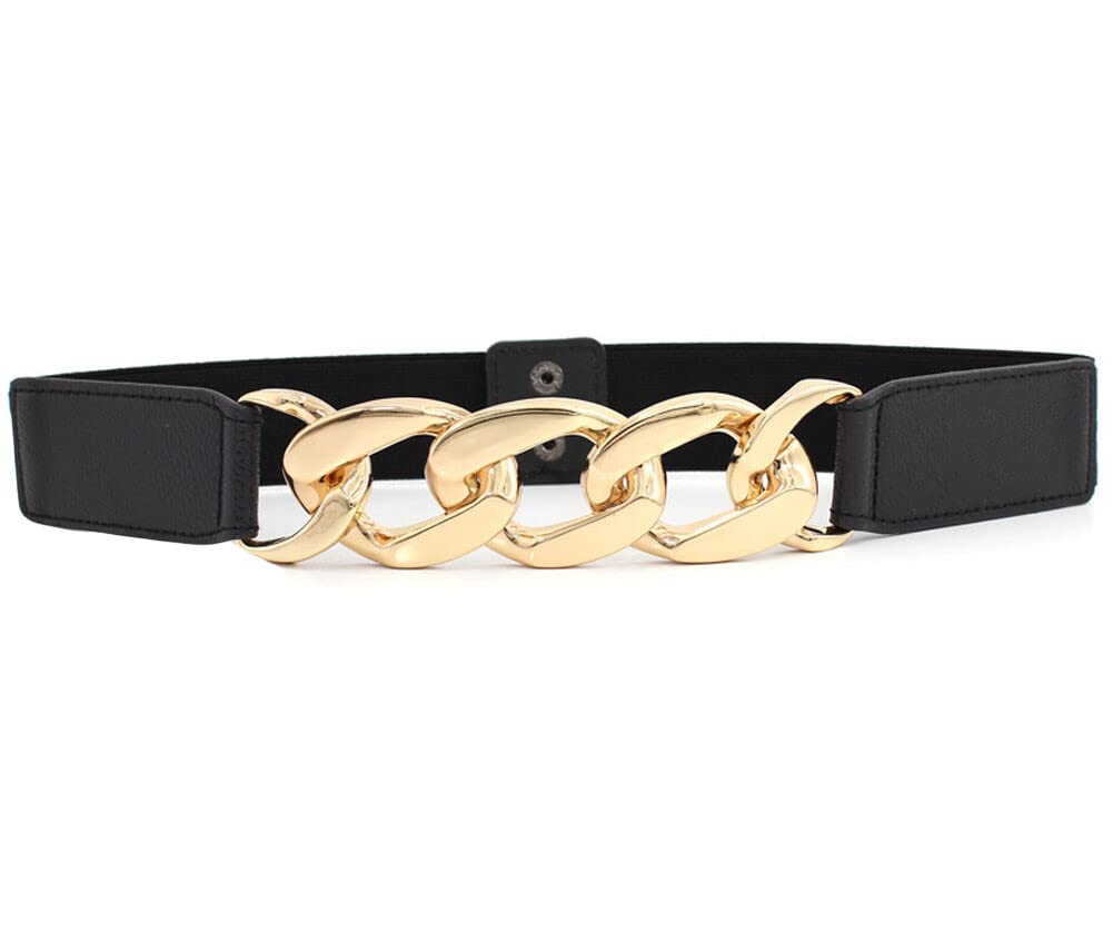 Diyafas Women's Gold Elastic Belt Metal Chain Waistband Dress Coat Stretchy Belts For