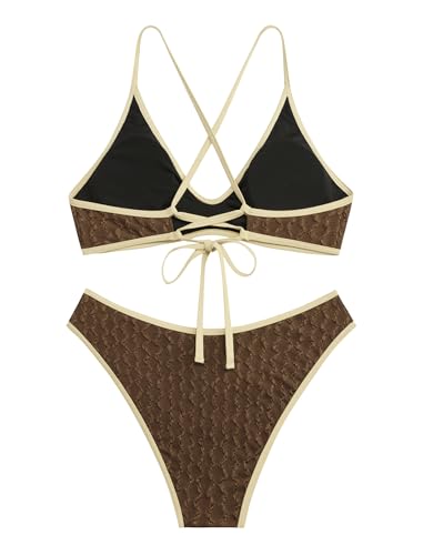 Image of ZAFUL Women's Tie Back Padded High Cut Bralette Bikini Set Two Piece Swimsuit