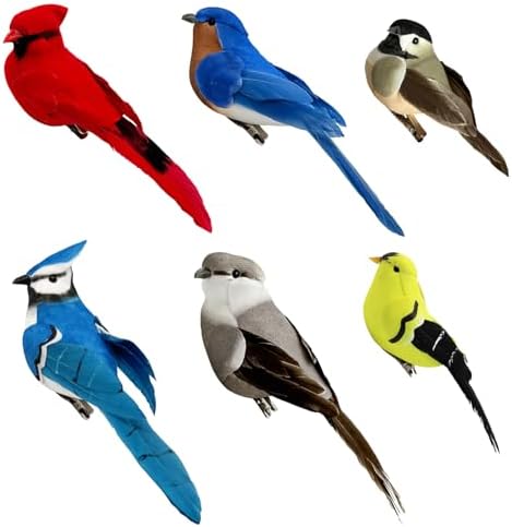 6pcs Artificial Realistic Birds Feathered Song Bird Clip on Chris...