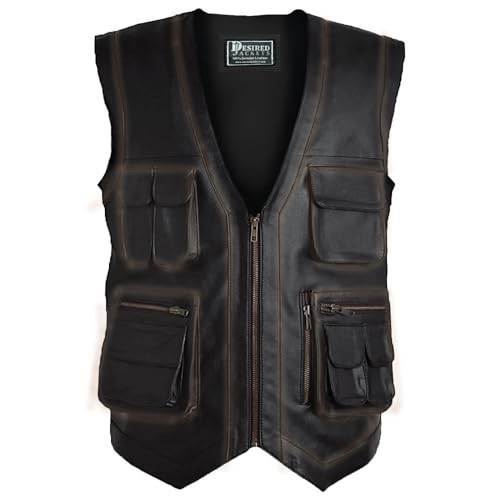 Men's J World's Chris Pratt Owen Grady Brown Vest JW Adventure Chris Pratt Motorcycle Leather Biker Vest
