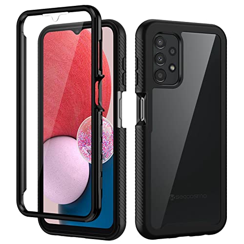 seacosmo for Samsung A13 4G Case Galaxy A04s Cover with Screen Protector Full Body Shockproof Protection Armour Case Slim Fit Bumper Protective Phone Case for Samsung Galaxy A13/A04s- Black/Clear