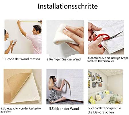 Pannelli adesivi, da parete, 77 cm x 70 cm X 2 mm,10 pezzi, bianco, autoadesivi, 3D, adesivi murali, mattone, impermeabile, in PVC, per camera da letto, soggiorno, cucina, ufficio