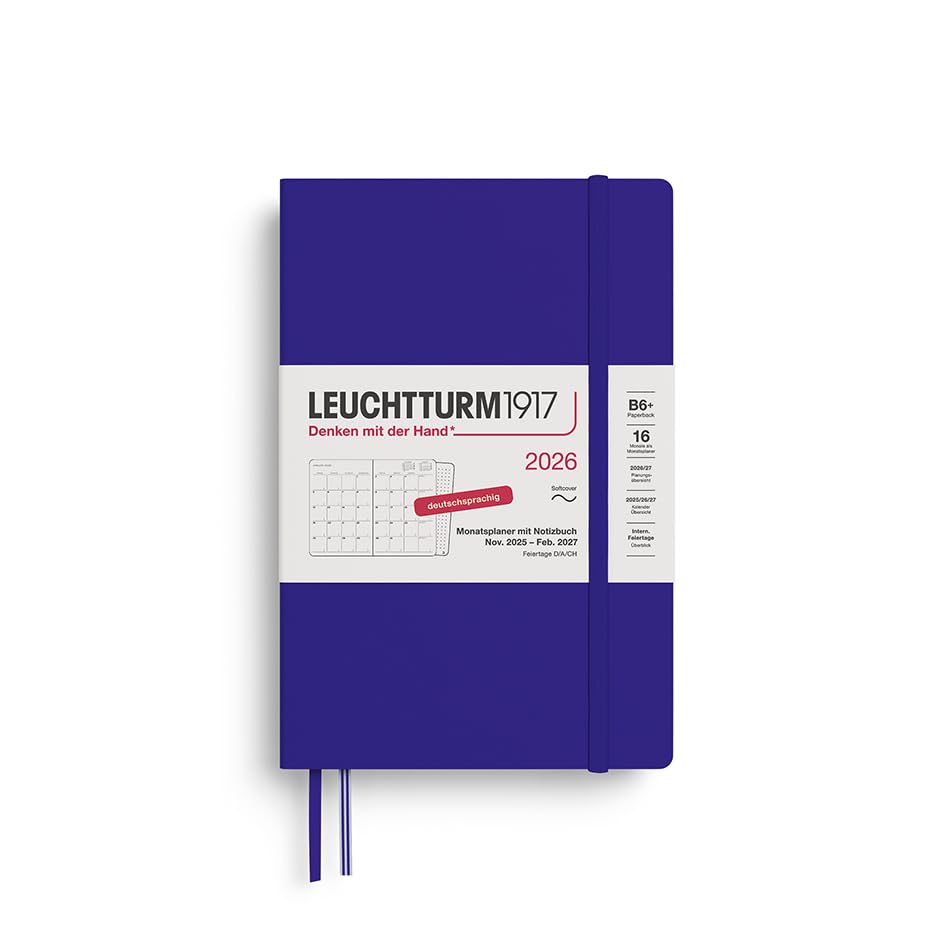 LEUCHTTURM1917 372614 Monthly Planner & Notebook Paperback (B6+) 2026, 16 Months (01 November 2025-28 February 2027), Softcover, Ink, German