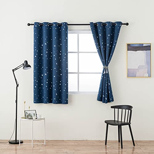 Mangata Casa Star Blackout Curtains For Bedroom- Cute Window Curtain Panels With Grommet For Kids Room-Drapes For Nursey Living Room 63 Inch Length 2 Panels(Navy,52X63In) #TOP1