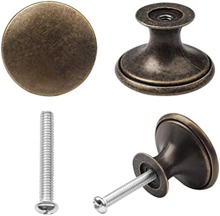 kuou 12 Pcs Bronze Kitchen Cabinet Drawers Cupboard Door Knobs, Vintage Copper Round Knobs Handles for Drawer Wardrobe Cupboard Door(30mm/with Screws)