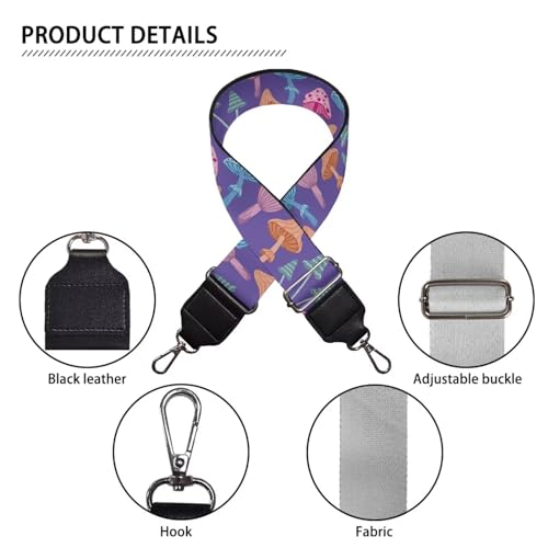 Image of TODIYADDU Colorful Mushrooms Handbag Strap with Cute Pattern Handbag Straps Long Strap Purse Wide Shoulder Strap Fit for Wallet Photography Enthusiast for Valentine's Day Travel Fit for Canvas Bag