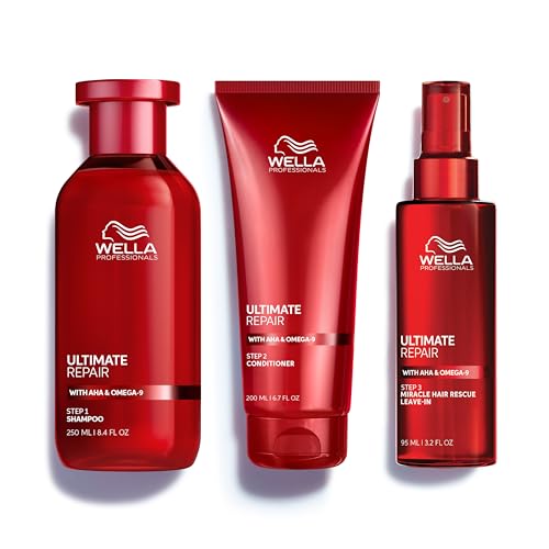 Wella Professionals ULTIMATE REPAIR Set, Lightweight Shampoo, Nourishing Conditioner, and Luxury Leave-On Hair Repair Treatment for Damaged Hair, The Ultimate Repair Regimen, 3 Unit Set