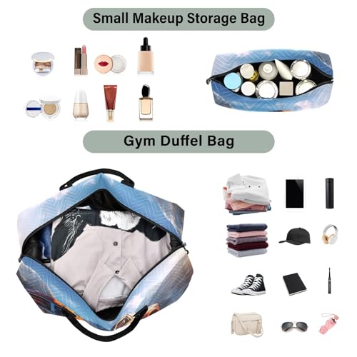 Large Travel Duffel Bag, Orange Truck Sports Tote Gym Bag, Shoulder Weekender Overnight Bag for Women Men, Carry On Luggage with Toiletry Bags4