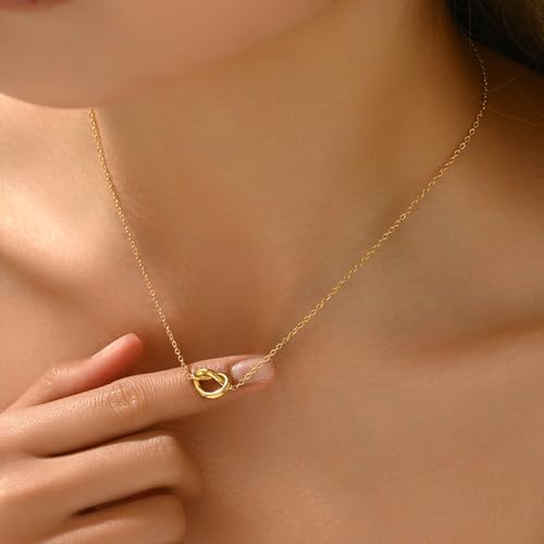Gold Necklace for Women 18K Gold Plated Cute Heart Necklace Dainty Disc Circle Love knot Pendant Necklaces Gifts4