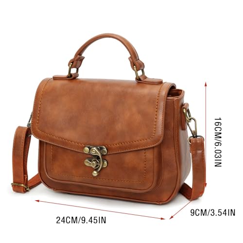 Vintage Crossbody Bags for Women, Small Leather Purse Messenger Bag, Retro Women Shoulder Handbag with Top Handle2