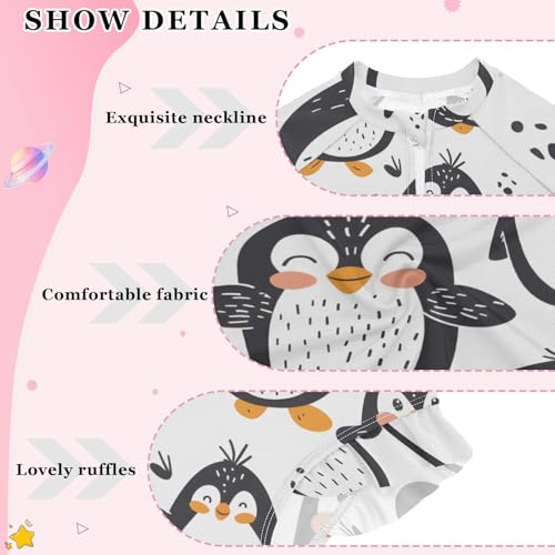 Girls One Piece Swimsuits Long Sleeve Swimsuit Zipper Bathing Suits Cute Penguin Animal3