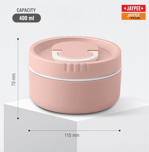 Image of Jaypee Plus Snackpac Airtight Leakproof Container 400 ml Lunch Box for School, Office, Ideal for Snacks and Meal, Keeps Food Hot & Fresh Inner Stainless Steel Easy to Carry Handle, Sanitary Pink
