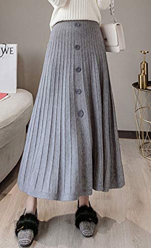 GGUHHU Womens Elegant Stretched High Waist Button Down A-Line Pleated Knitting Long Skirts3