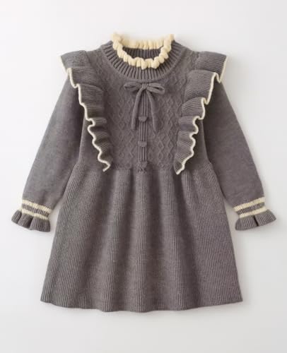 Image of Bold N Elegant Girls Winter Woolen Sweater Dress with Ruffles & Bow | Full Sleeve Woolen Warm Dress for Infant Toddler Baby Girls