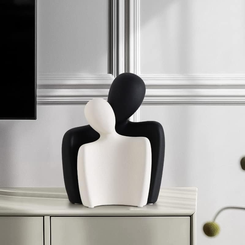 Ceramic Couple Statues for Home Decor, Hugging Couple Figurines for Shelf and Table Decor, Modern Romantic Sculptures for Living Room Bedroom Office Decor, Black White - Image 5