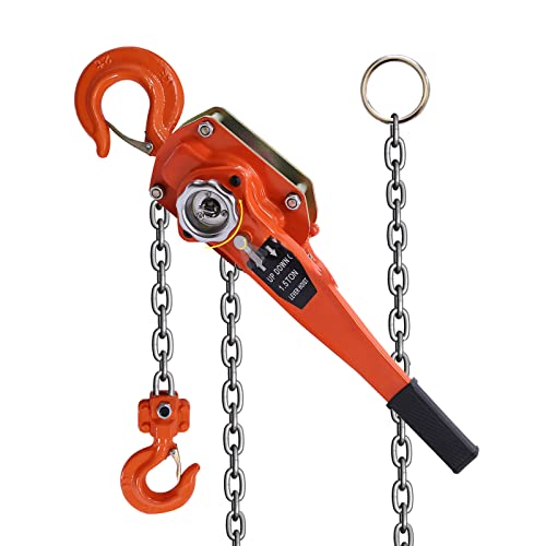 NOLANTISI Manual Lever Chain Hoist with 1-1/2 TON Lifting Capacity and Adjustable 20 FT Chain Length, 3300 LBS Double Ratchet Brake, G80 Grade Alloy Steel Chain, and Carrying Bag Included, Orange
