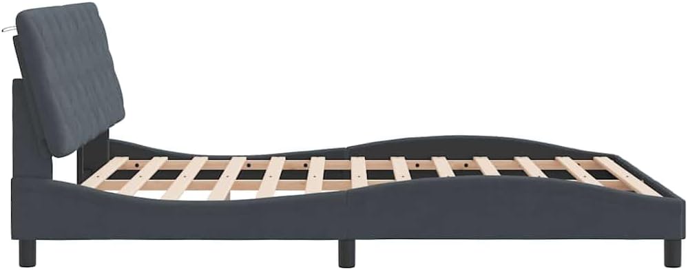 Queen Bed Frame Dark Grey Velvet with Cushioned Headboard Modern Platform Bed with Storage Slatted Foundation Durable Sturdy Frame Easy Assembly for Bedroom