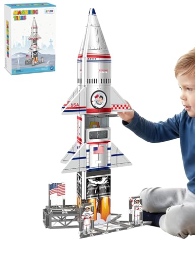 AFUNX Space Rocket Magnetic Tiles Building Blocks STEM Toy for Kids 3+