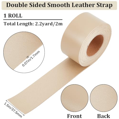 GORGECRAFT 1.5 Inch Wide Lychee Pattern Leather Strap 79 Inch Long Double-Sided Imitation Leather Strips Flat Leather Cord for DIY Craft Projects Pet Collars Belts Handle Jewelry Making - Image 2